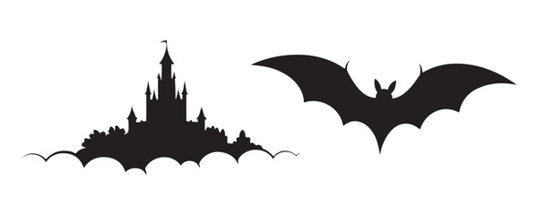 Black Bat Silhouettes, Halloween Vector Art for Spooky Designs