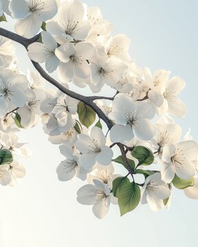 Fototapeta Minimalist realistic blooming tabebuia tree, vibrant yellow flowers, view from below on light gray background.