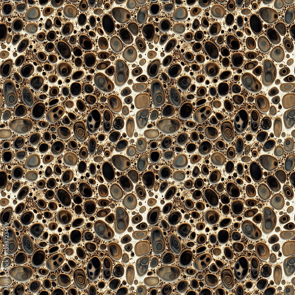 Poster Abstract seamless organic pattern with cellular structures in black and beige