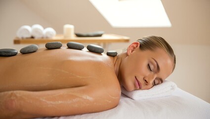 Relaxing hot stone massage treatment at a spa for rejuvenation and wellness.