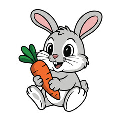 A cute bunny holds a big carrot