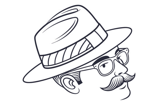 recommend clip art: Gentleman Hat Mustache Glasses Line Drawing