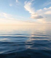 Obraz premium Still lake surface, gentle ripples reflecting serene sky, background, light, surface