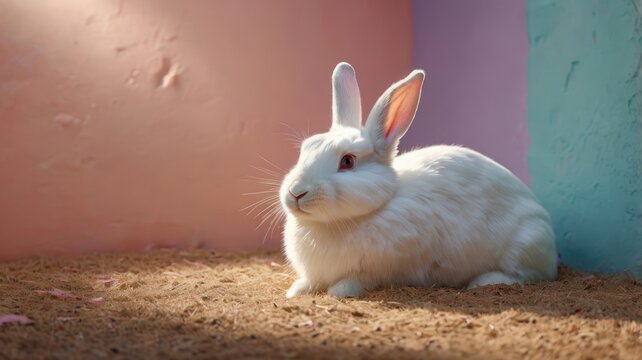 White rabbit in natural habitat soft fur and bright eyes.