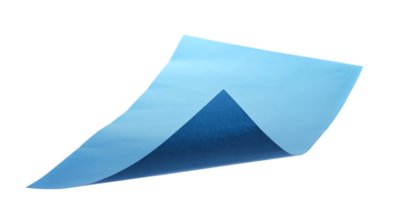Blue paper flying, sheet falls and twists isolated on white, clipping path	