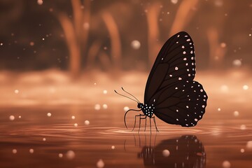 Dark Butterfly on Water Fantasy Nature Scene
