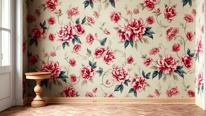 Timeless Elegance 18th Century Vintage Floral Wallpaper Pattern Infused with Linoleum Texture, Evoking Nostalgia and Sophistication in Decorative Wall Paint	