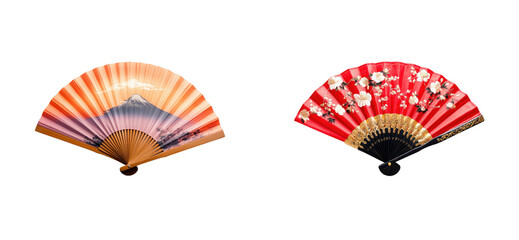 Traditional japanese fan display cultural event gallery. Cut out png set