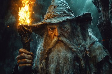 Magical Gnome with a Burning Torch Old Gnome