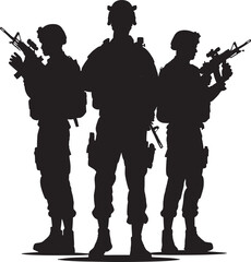 Silhouetted Soldiers Standing United With Rifles Ready For Action