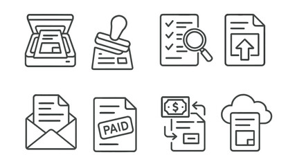 Set of six icons for various office supplies