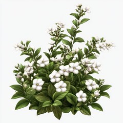 Obraz premium White Flowers and Lush Green Leaves Bush Blooming in Spring