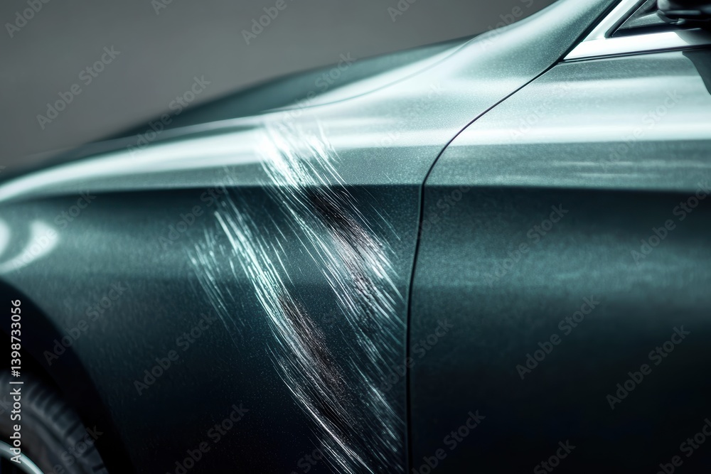 Poster car with noticeable scratch marks on its side displayed under artificial lighting conditions