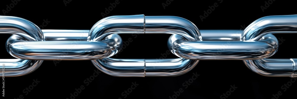 Poster close-up view of metallic chain link demonstrating strength and connection in design