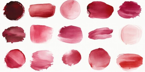 Vibrant red watercolor swatches on white background showcasing artistic brushstrokes
