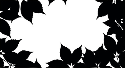 Black silhouette of leaves on white background. Elegant botanical shapes perfect for nature-inspired designs, logos, tattoo art, decorative elements, minimal illustrations, and organic composition.
