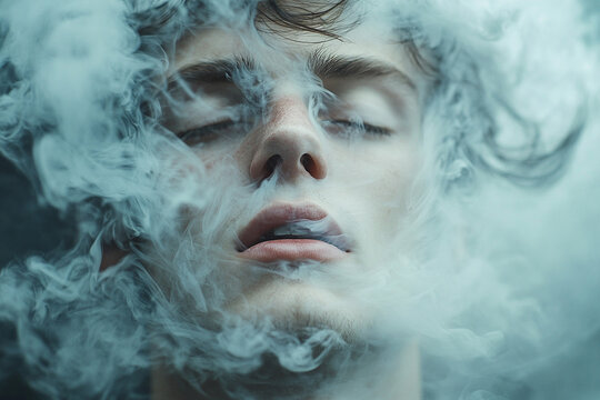 Portrait of a young man surrounded by smoke