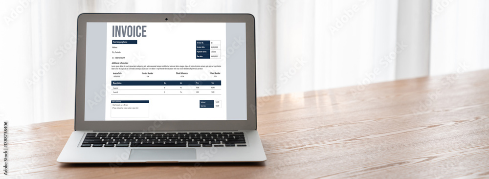 Poster invoice on computer screen from accounting application. computer program for financial and budget of
