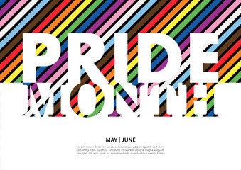 Pride month banner with progress pride flag color stripes on white background. Vector illustration