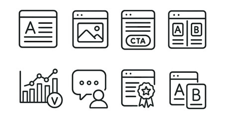 Line of icons for a website, including a chat box, a rating system, and a star