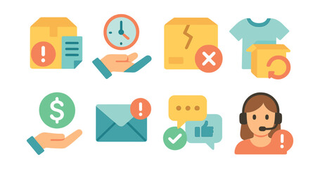 Set of icons for a business, including a hand holding a box