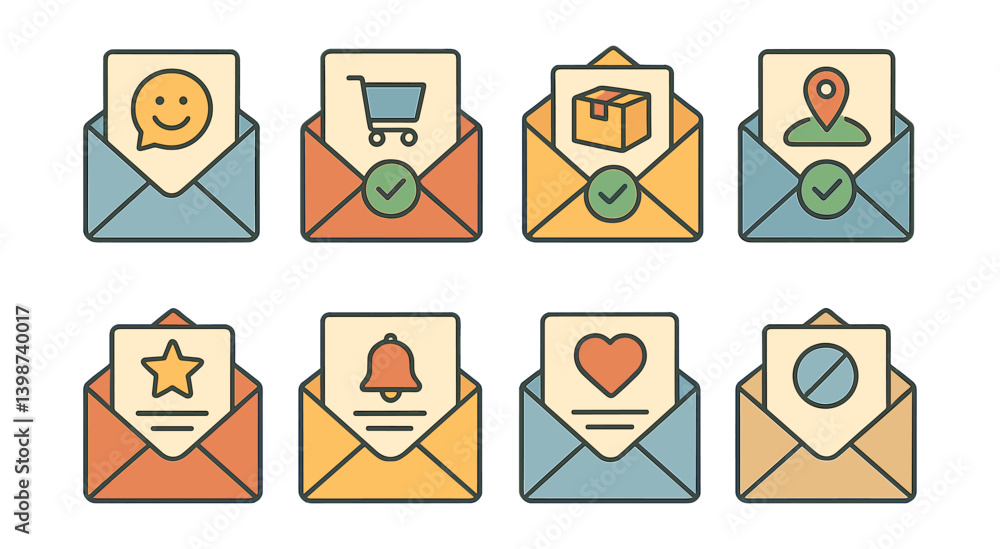 Aufkleber set of envelopes with various designs and messages