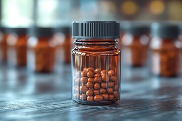 Bottles of testosterone replacement therapy capsules displayed on a wooden surface