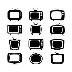 Television Silhouette Vector Bundle Black and White Television Clipart EPS Illustration