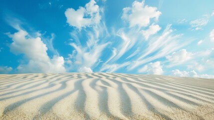 Vast desert dunes under bright blue sky featuring rich textures and warm tones perfect for travel adventure and eco conscious branding projects