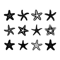 Starfish Silhouette Vector Bundle Black and White Starfish Clipart EPS Illustration