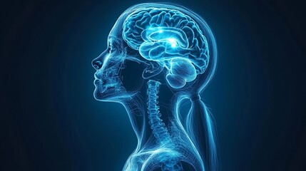 An artistic illustration of a human head and internal brain structure