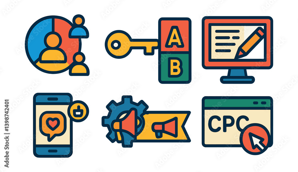 Poster set of icons for a computer screen