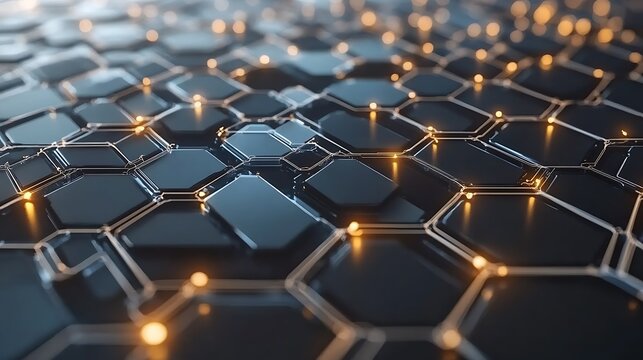 A detailed view of futuristic geometric honeycomb network - Powered by Adobe