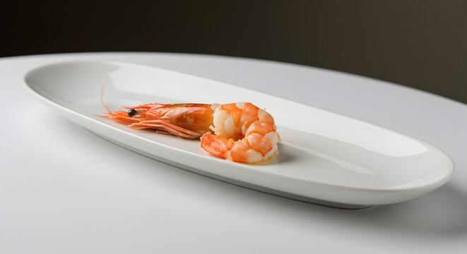Gourmet Shrimp Presentation On Minimalist Plate For Culinary Art