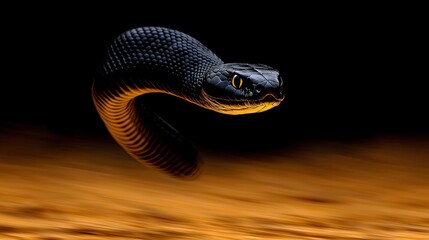 Fototapeta premium Black Snake in Motion: A Captivating Wildlife Photography