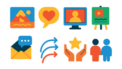 Set of icons with a heart, a star, a person holding hands