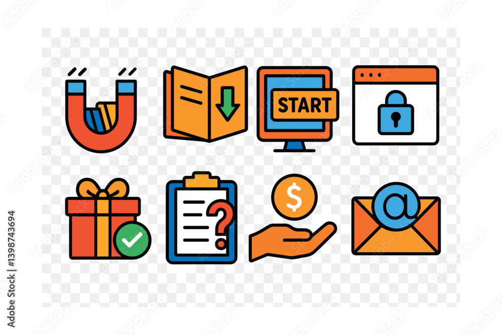 Poster set of icons for a computer screen