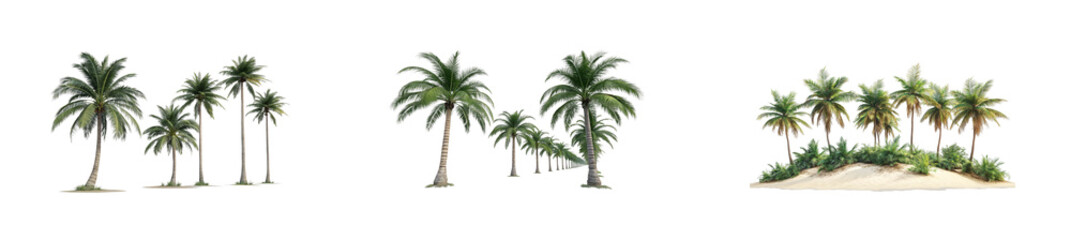 Obraz premium Palms swaying in tropical paradise beach nature scene serenity. Cut out png set