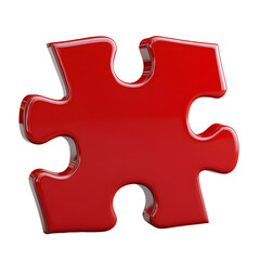 Red jigsaw puzzle piece. 3d rendering isolated on white background. Cartoon plastic style icon