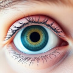 A captivating close-up showcasing a vibrant, multi-hued eye with delicate lashes and intricate details.