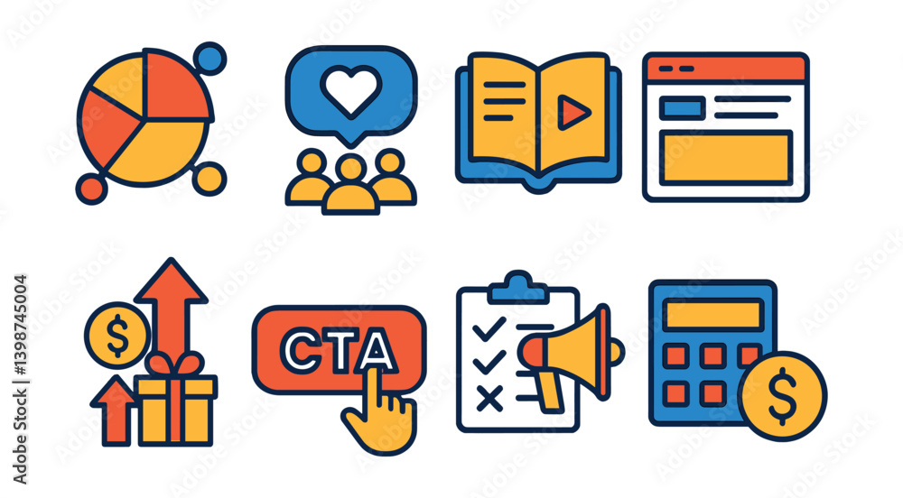 Poster set of icons for a computer program