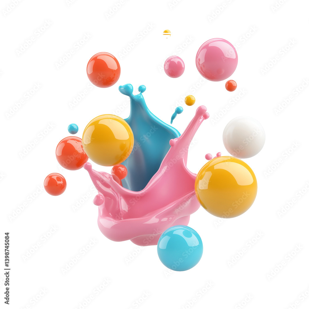 Aufkleber colorful liquid splash with floating spheres in dynamic composition