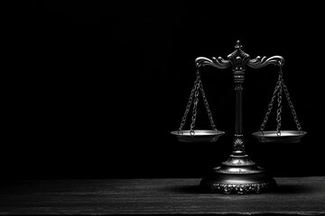 Legal symbols of justice and fairness set against a dark backdrop, emphasizing the importance of the law and courtroom proceedings
