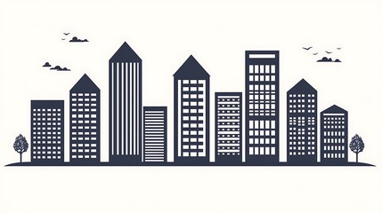 Fototapeta premium A minimalist illustration depicting a stylized urban cityscape skyline