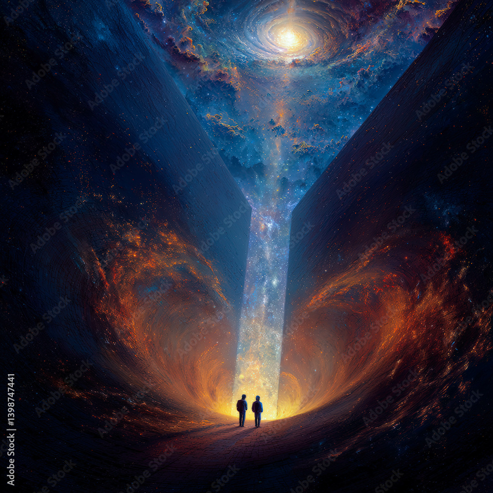 Poster exploring the depths of the spacetime continuum and the essence of the soul beyond the cosmos