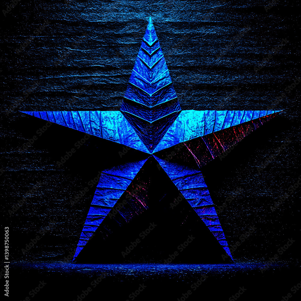 Poster striking blue star with intricate textures stands out against dark background, creating captivating 