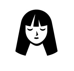 Minimalist logo featuring a black silhouette of a woman’s head with closed eyes and straight hair
