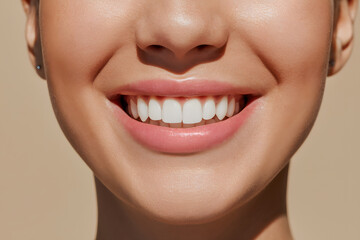 Naklejka premium Radiant Smile: A Close-Up of a Person's Bright, Healthy Teeth and Gums