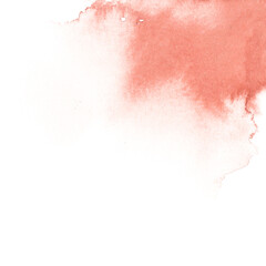 Watercolor spots of peach and terracotta color. Abstract background of paints. Painted template of blurred drops. Drawing on canvas. Clipart for greeting card, label, wedding invitation