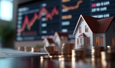Investment miniature house financial chart with coins investment strategy